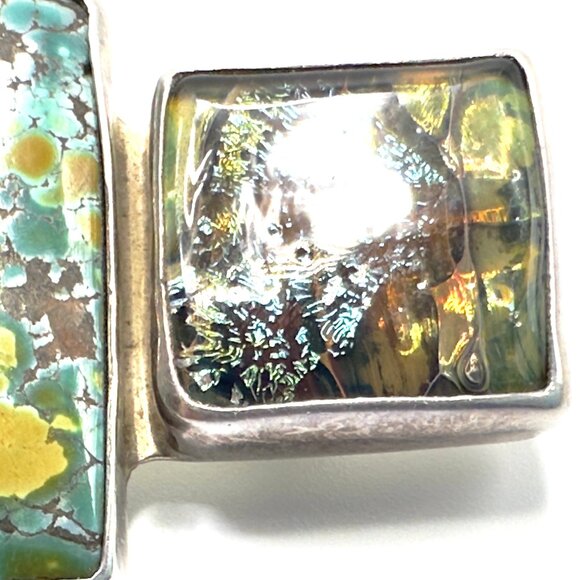 Vintage Amy Kahn Russell Carved Frog Brooch-Pendant Combo w/Turquoise & Glass - Picture 11 of 15